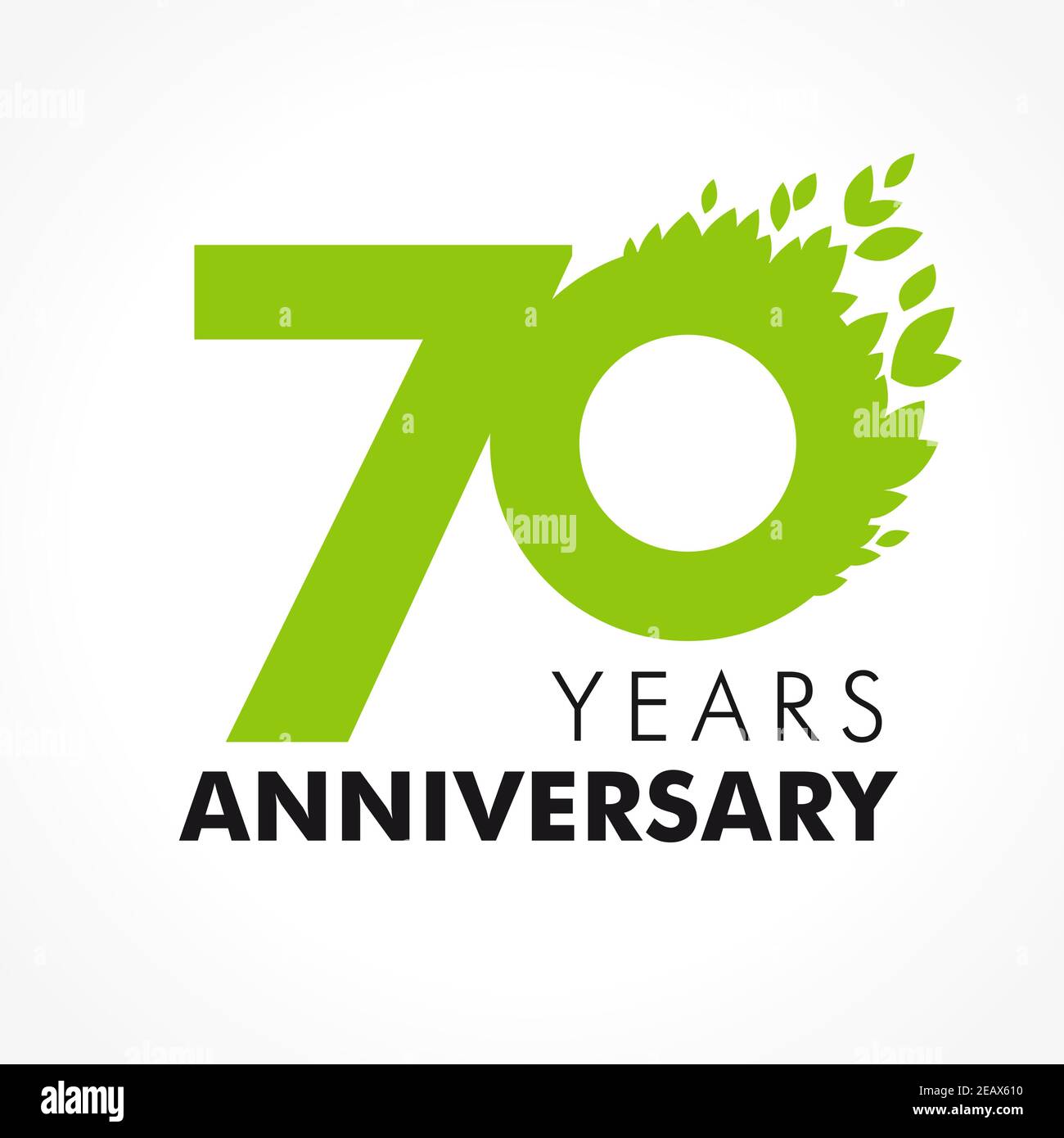 Zahlen zum 70. Jahrestag. 70 Jahre altes Logo. Alter Gratulation, Gratulation Konzept mit Blättern. Isolierte abstrakte Grafik-Design-Vorlage. Kräuter Stock Vektor