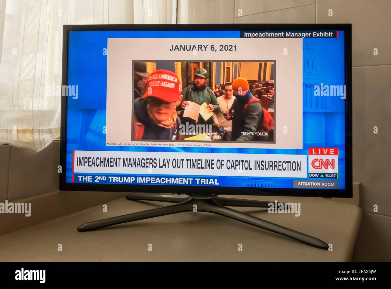 CNN Live-Berichterstattung über Trump 2nd Amtsenthebungsverfahren Stockfoto