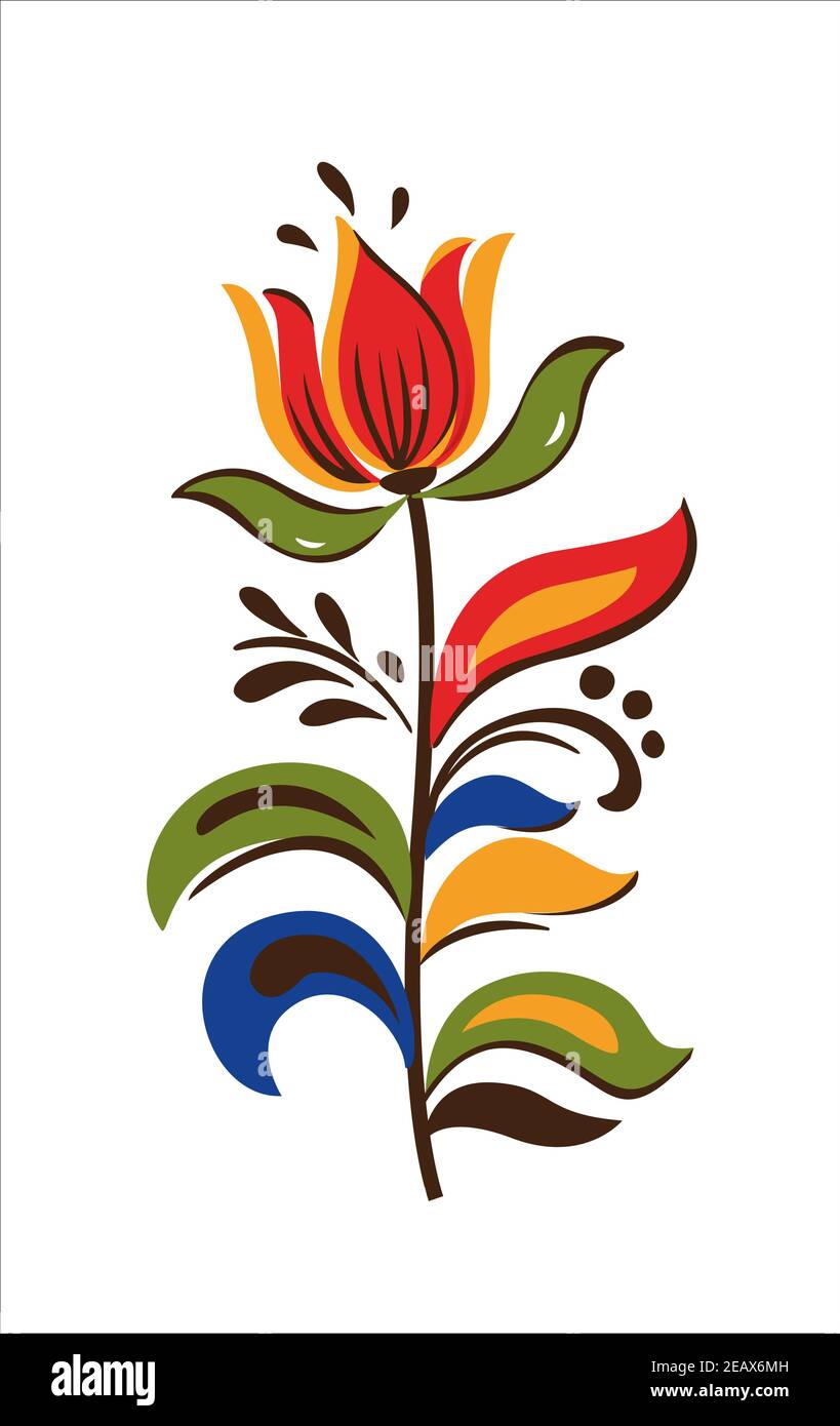 Vektor Oriental Motiv der Blumen. Original Floral Design mit einer holzigen Rebe mit exotischen Blumen, tropischen Blättern und kleineren Vögeln. Baum des Lebens Farbe Stock Vektor