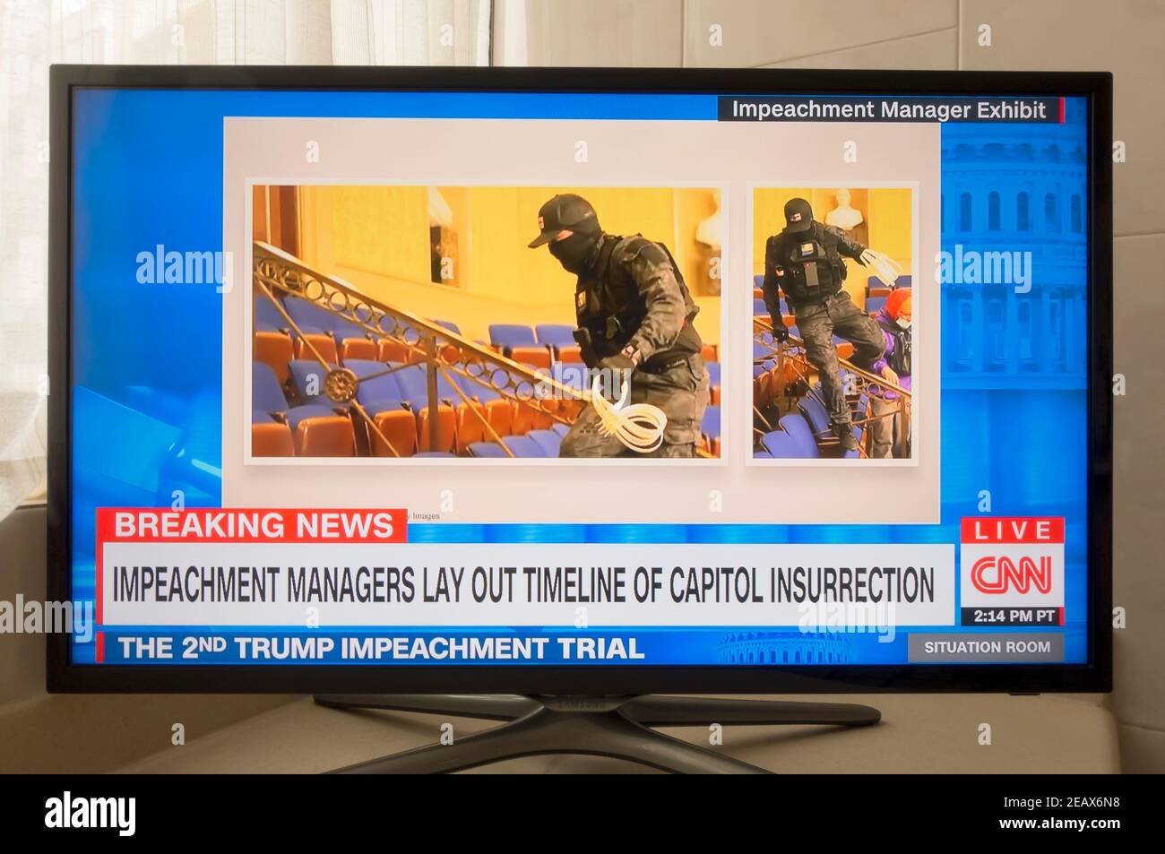 CNN Live-Berichterstattung über Trump 2nd Amtsenthebungsverfahren Stockfoto