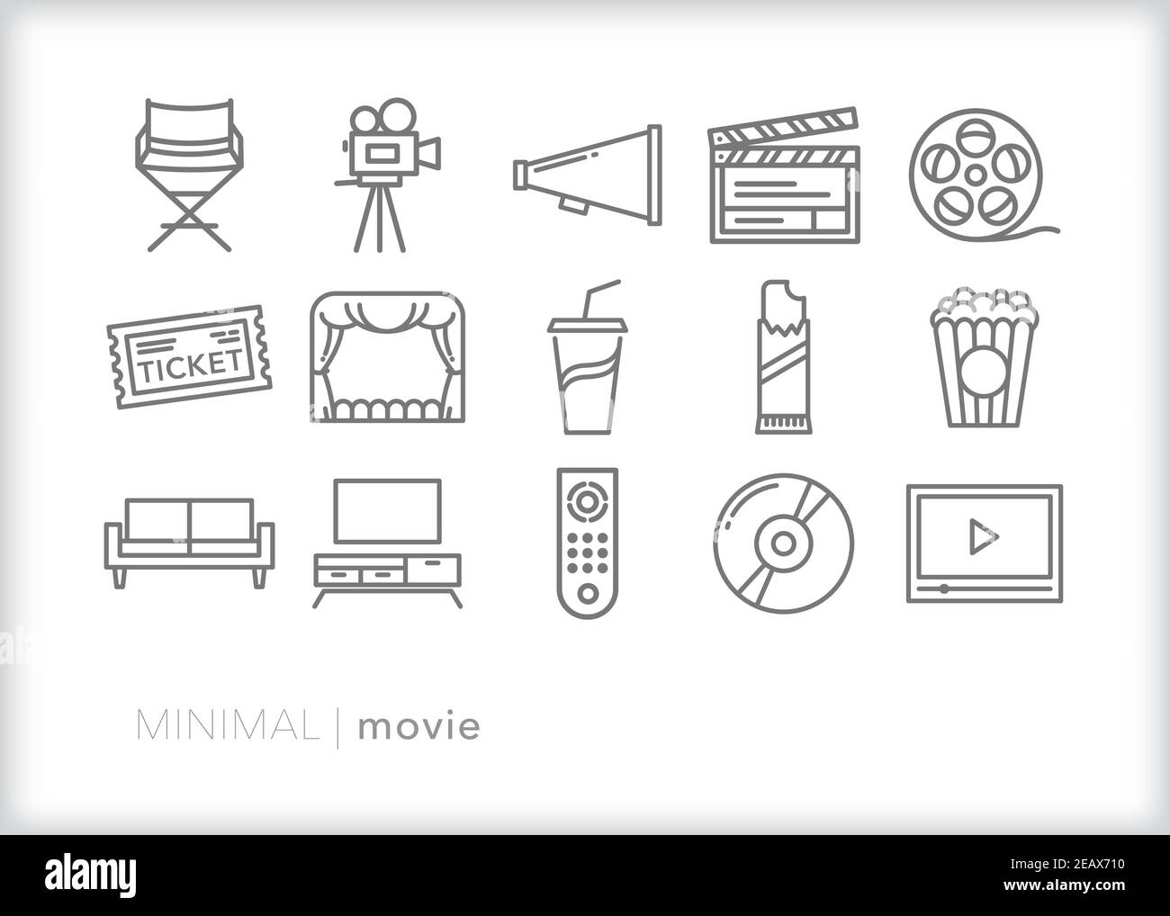 Satz von 15 Zeilen-Symbolen für die Wiedergabe eines Films Oder in einem Kino oder zu Hause streamen Stock Vektor Satz von 15 Zeilen-Symbolen für die Wiedergabe eines Films Oder in einem Kino oder zu Hause streamen Stock Vektor