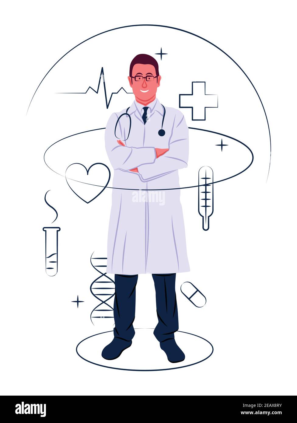 Vektordoktor in Schatten scharfe Linien Stil Stock Vektor