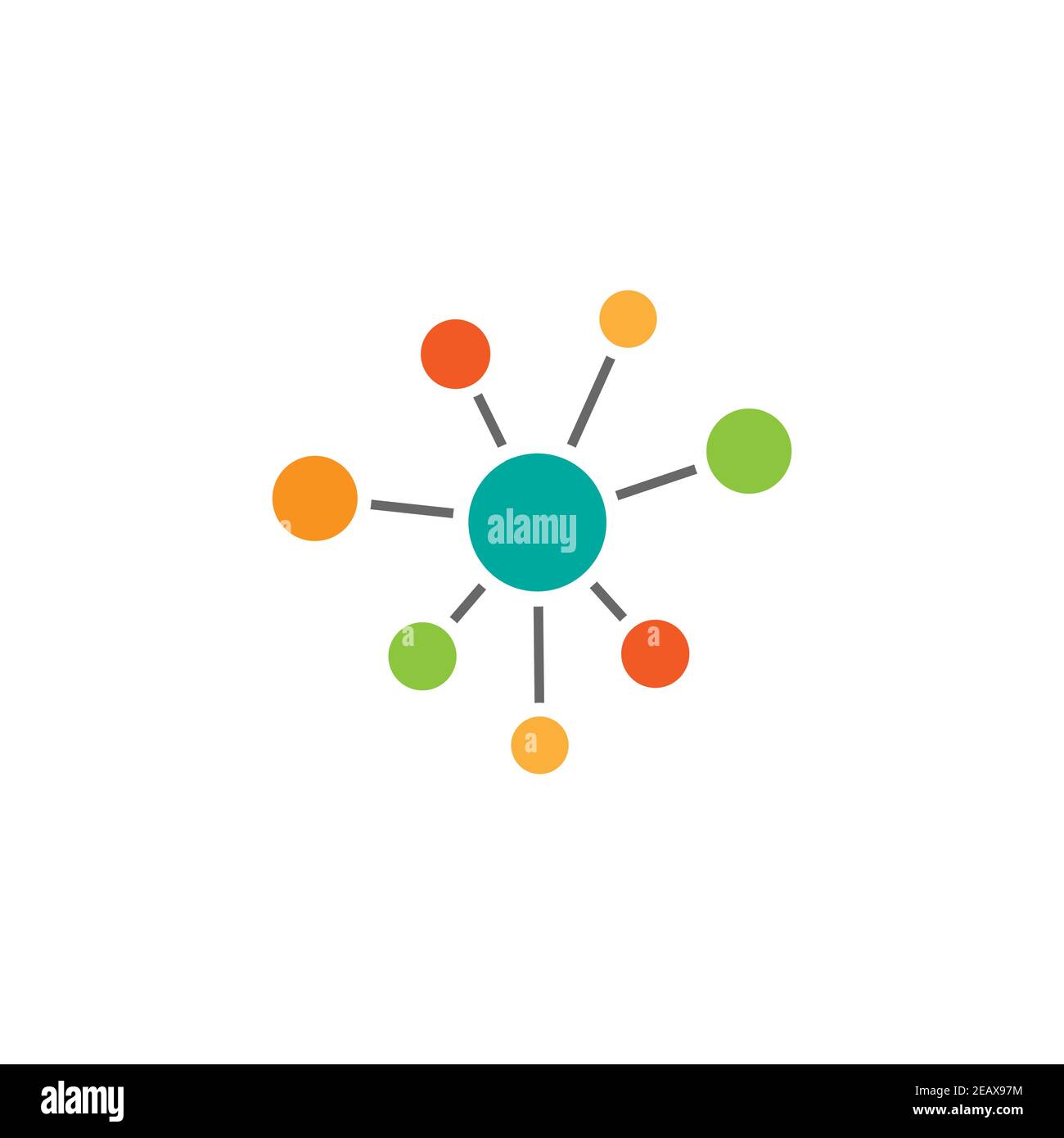 Symbol für die Netzwerkverbindung des Hubs ist weiß isoliert. Technologie- oder Technologie-Logo. Schaltfläche „Server“ oder „Zentrale Datenbank“. Symbol für Systemverknüpfungen. Vernetzte Communitys Stock Vektor