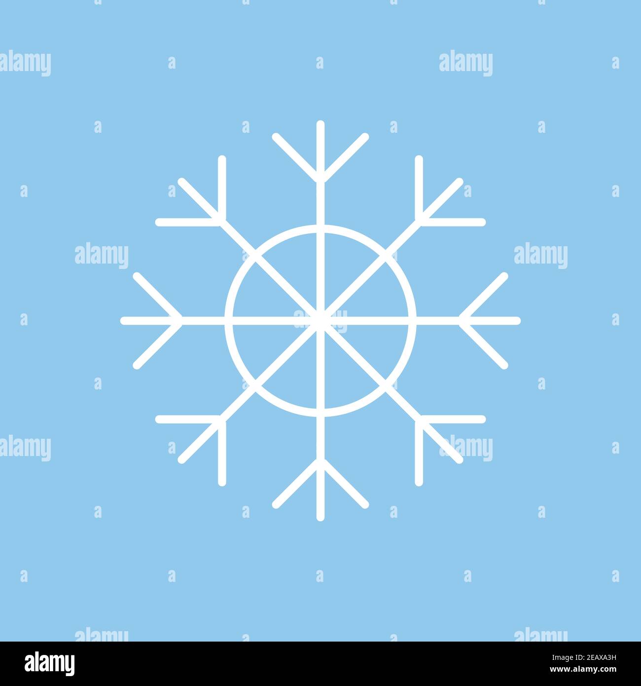 Weiße Schneeflocke, Eis Schneeflocke Vektor-Illustration, Grafik-Symbol isoliert auf blauem Hintergrund. Stock Vektor