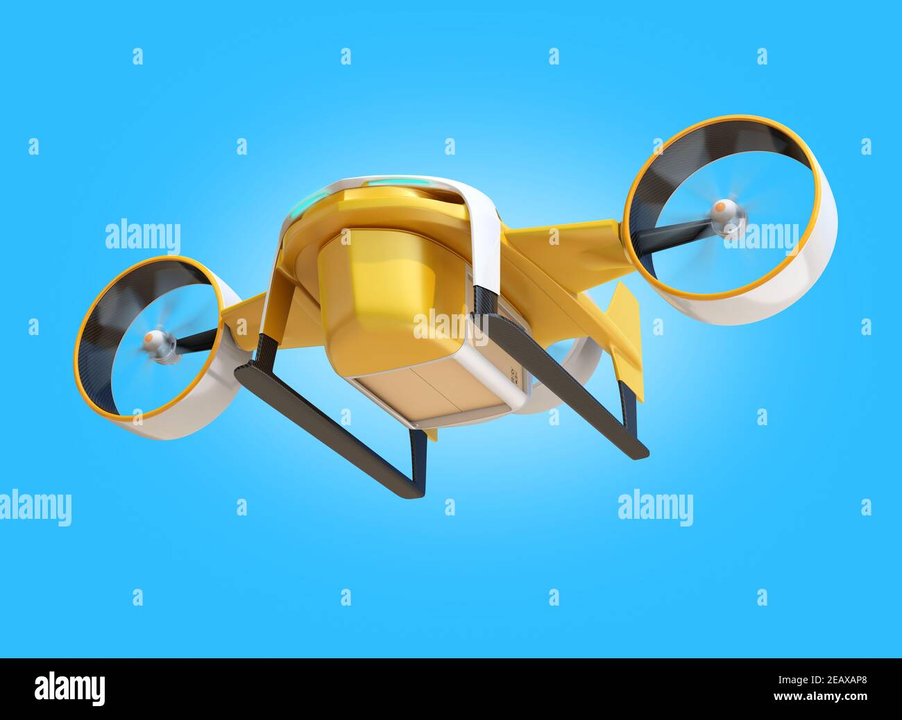 VTOL-Lieferdrohnen fliegen am Himmel. 3D Bildwiedergabe. Stockfoto