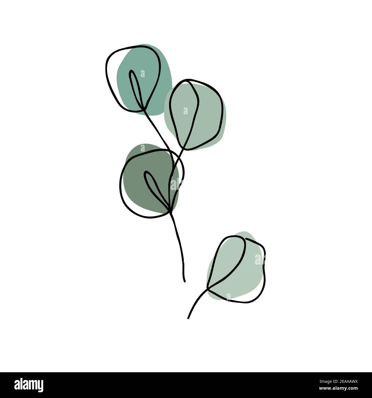 Eukalyptuszweig im modernen einzeiligen Kunststil. Durchgehende Linienzeichnung, ästhetische Kontur für Wohnkultur, Poster, Wandkunst, Tragetasche oder T-Shirt Stock Vektor