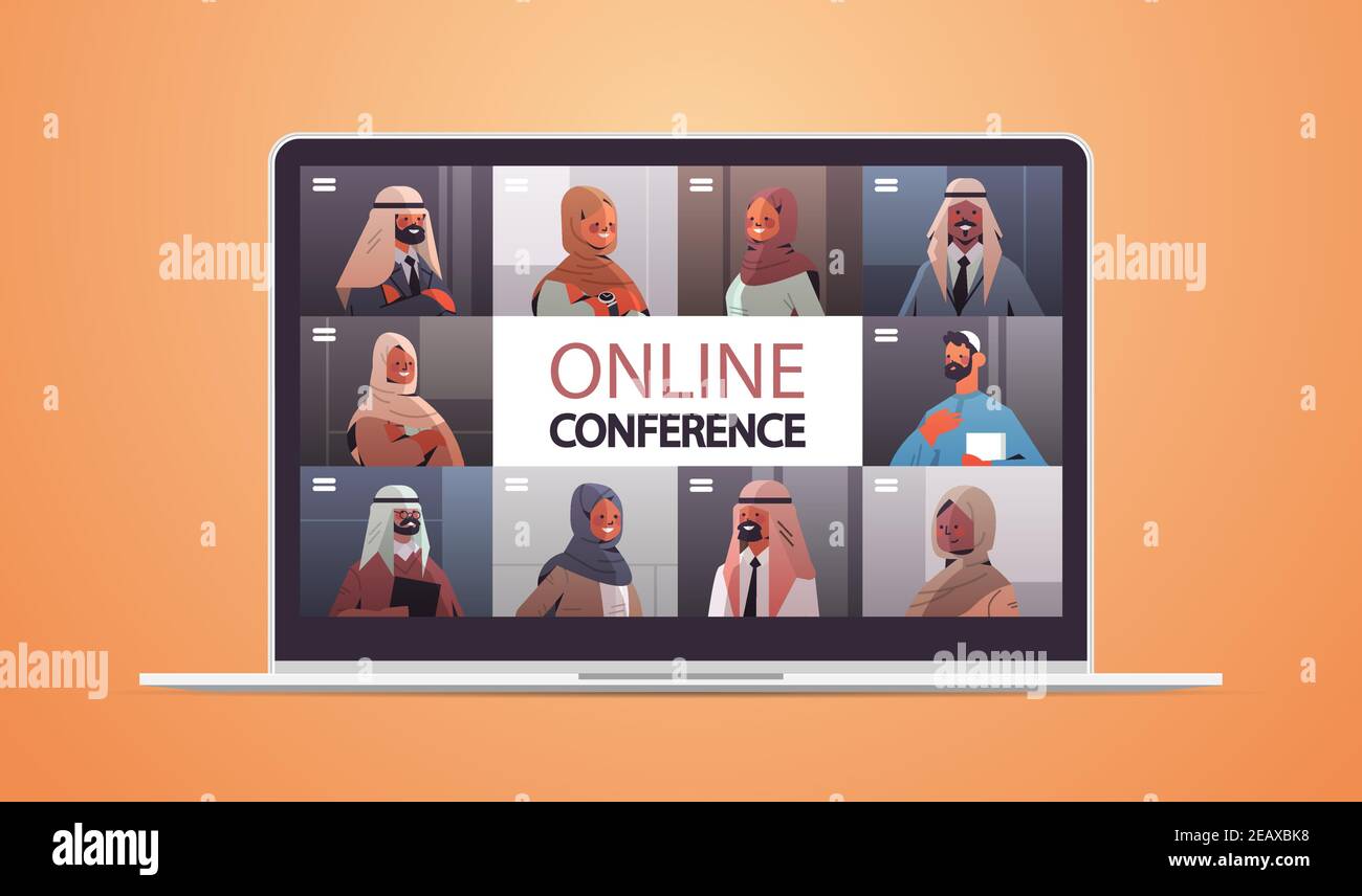 arabische Ärzte auf Laptop-Bildschirm mit medizinischen Videokonferenz Medizin Healthcare Online-Kommunikation Konzept horizontale Porträt Vektor Illustration Stock Vektor