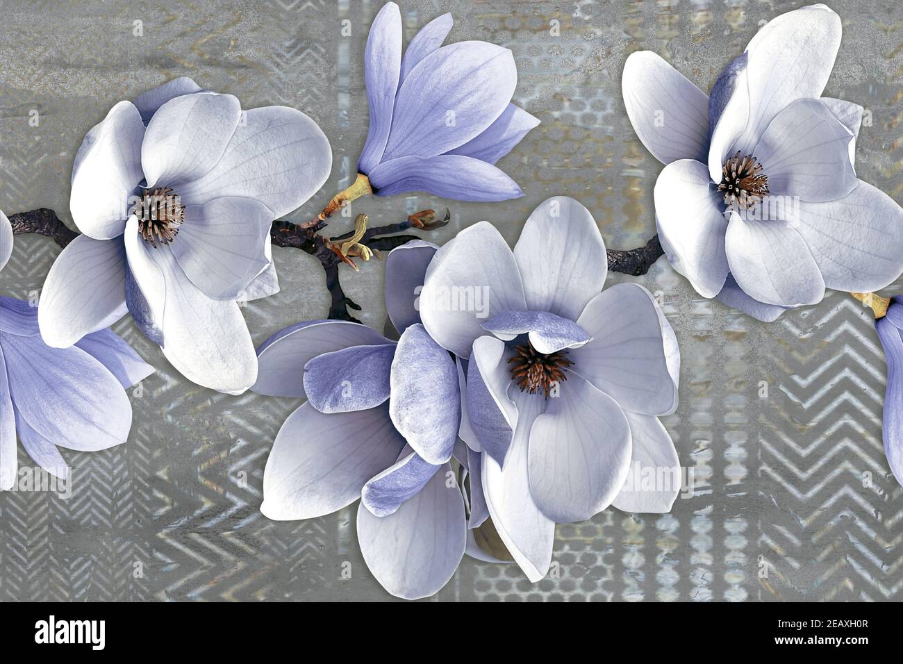 Blume Wanddekor, Digital Wandfliesen Design, Wandfliesen Dekor auf Marmor für Home Decoration, Illustration kann für Tapete, Linoleum, Textil verwendet werden Stockfoto