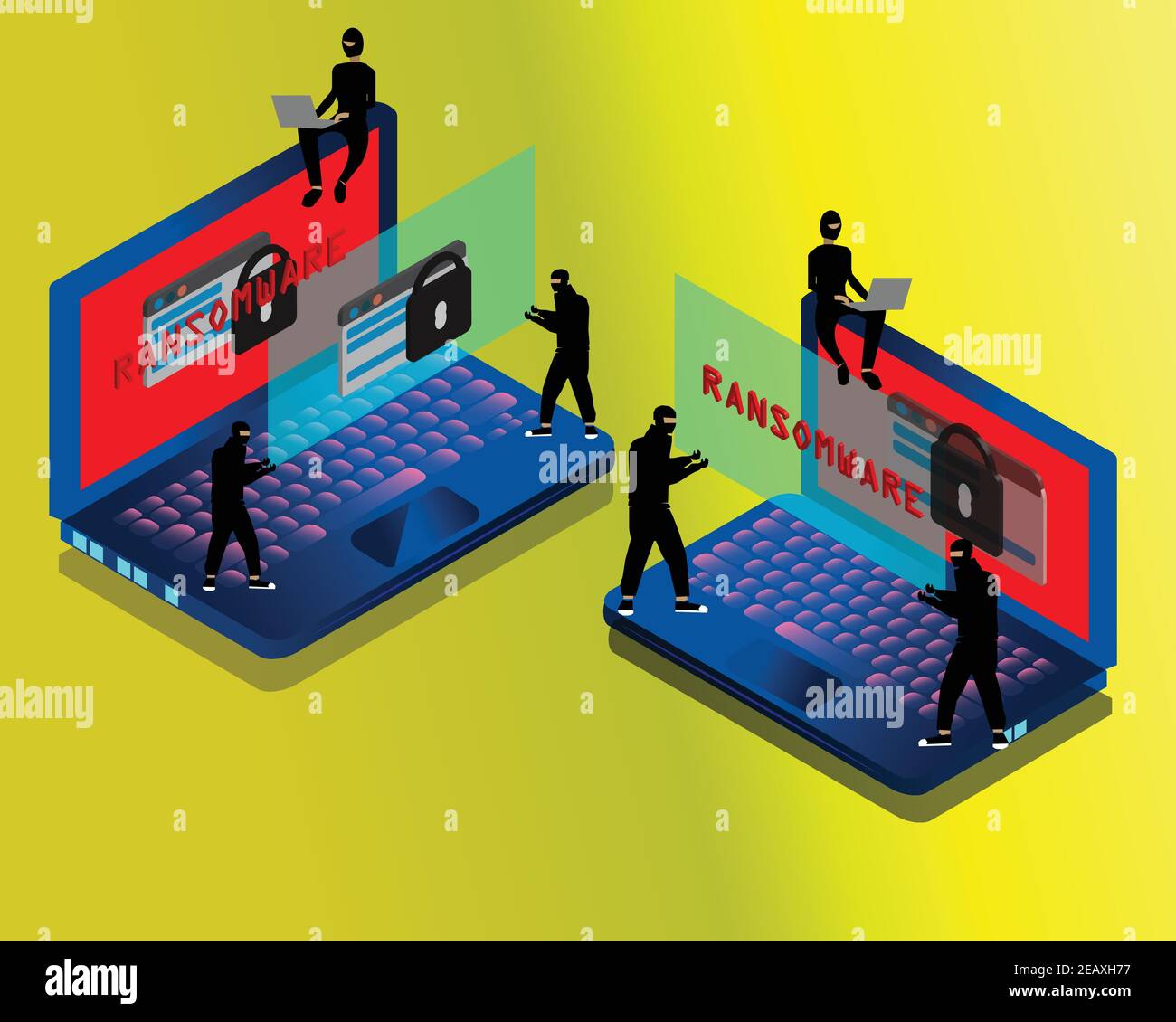 Ransomware Malware wannacry Risiko Symbol Hacker Cyber-Angriff Konzept Computer-Virus NotPetya Spectre Meltdown-Infektion Infografik. Vector Online-Hack Stock Vektor