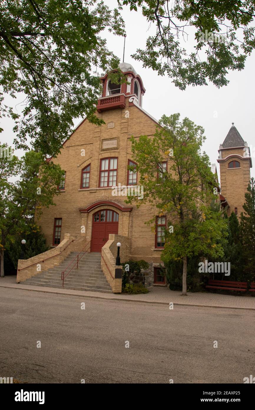Das Rathaus von Wolseley, Saskatchewan, Kanada. Dieses Gebäude war ursprünglich das Opernhaus, das in den Jahren 1906-7 erbaut wurde. Stockfoto
