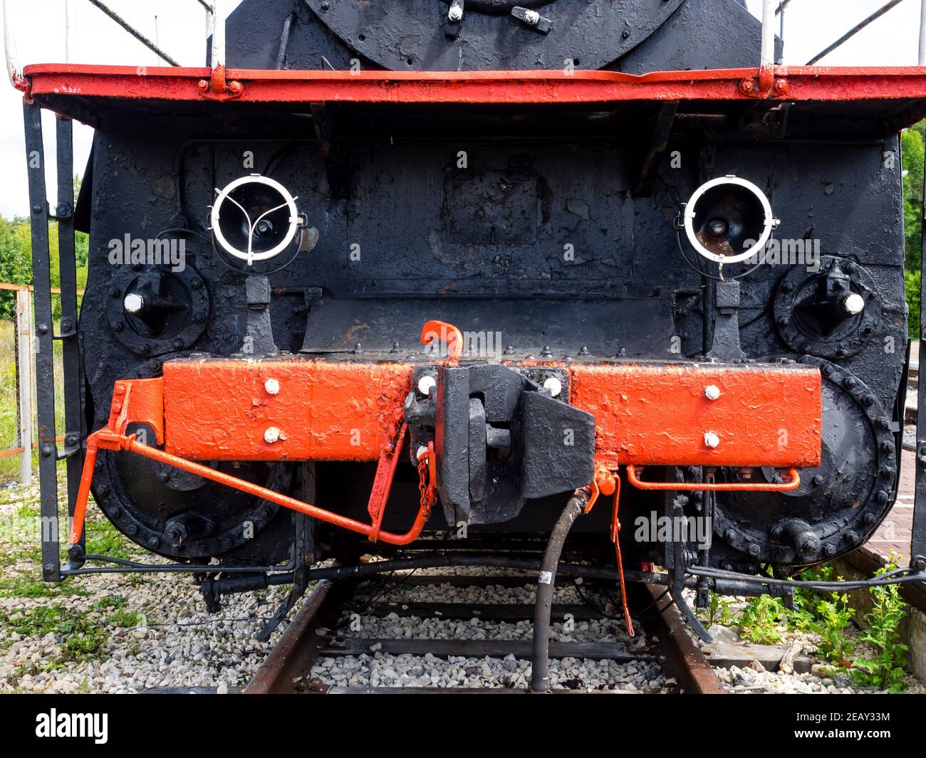 Lokomotive aus einem altmodischen Dampfzug Stockfoto