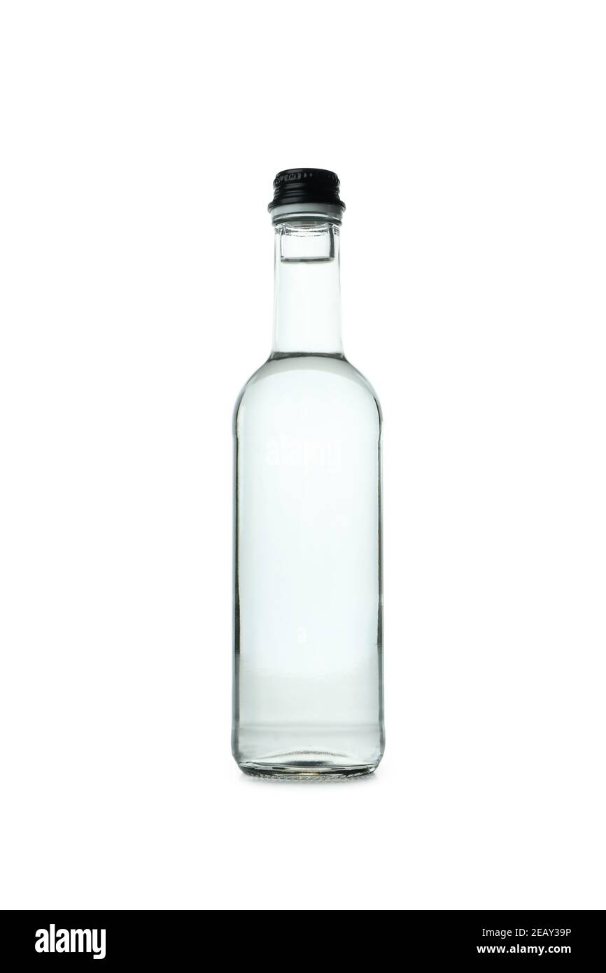 Leere Flasche Wodka isoliert auf weißem Hintergrund Stockfoto