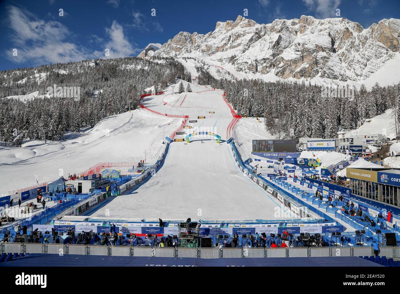 Olympia delle Tofane, Cortina (BL), Italien, 11. Februar 2021, Atmosphäre von der Olympia delle Tofane Strecke während 2021 FIS Alpine World SKI Championships - Super G - Damen, alpines Skirennen - Foto Luca Tedeschi / LM Credit: LiveMedia/Alamy Live News Stockfoto