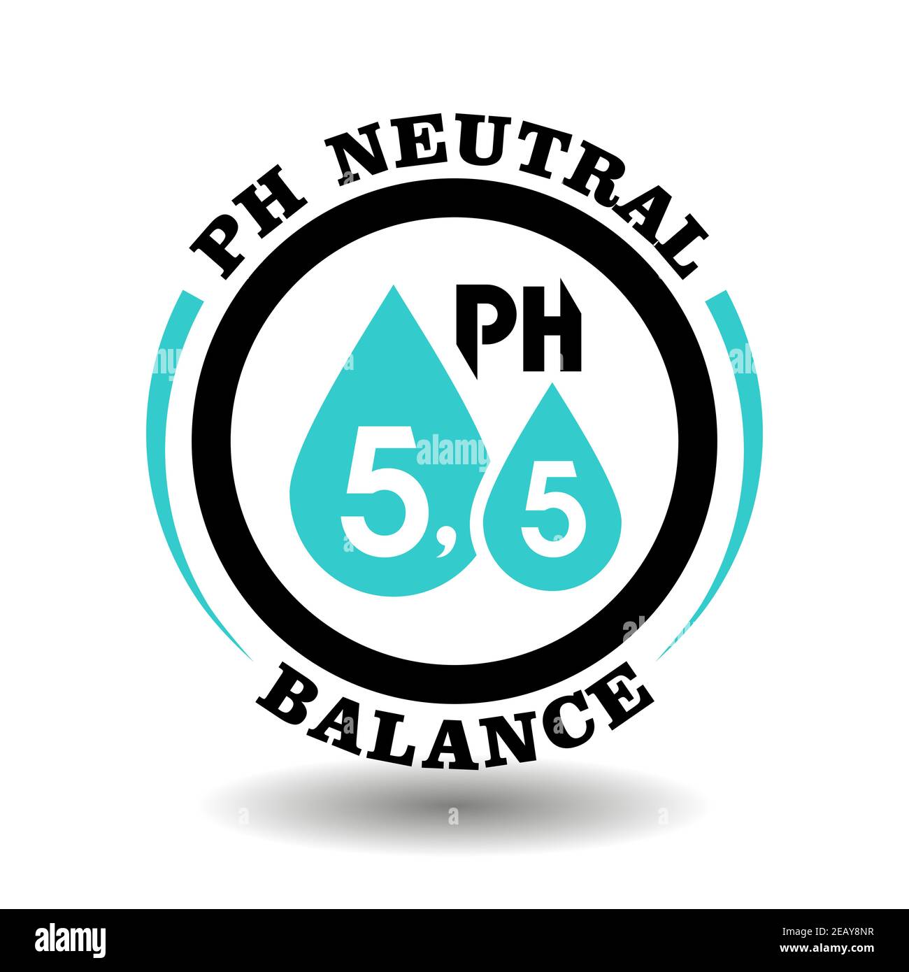 PH-neutral Vektor-Stempel für Kosmetik-Verpackung Symbol. Runder Tropfen Symbol mit 5,5 sauren Gleichgewicht der Gesundheit Haut Stock Vektor