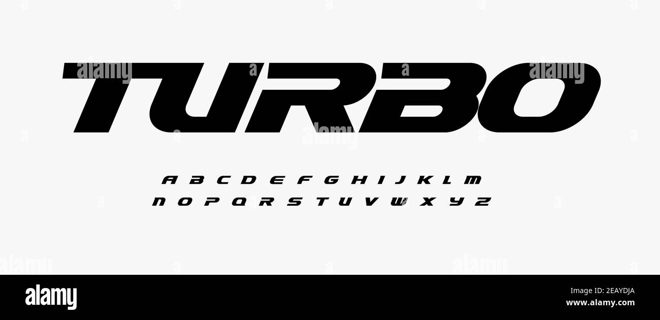 Turbo-dynamisches Alphabet. Heavy und Action Schriftart, Speed-Typ für moderne Sport-Logo, Speed-Rennen Überschrift, dynamische Monogramm, Schriftzug und Typografie. Fett Stock Vektor