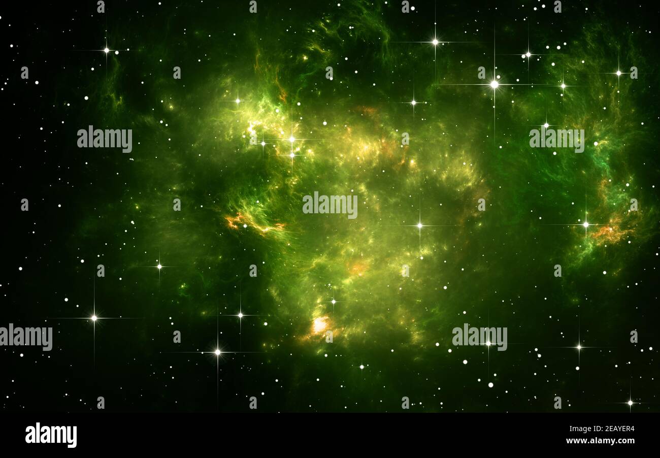 Glühender riesiger grüner Blob aus Gas und Staub im tiefen Raum, Lyman-alpha-Strahlung. 3D Abbildung Stockfoto