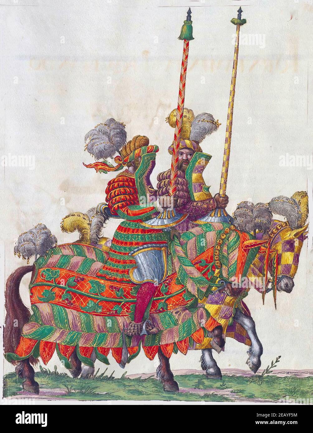 Mittelalterliche Ritterszene in Rüstung, 16-17th Jahrhundert deutsche Kampfkünste Stockfoto