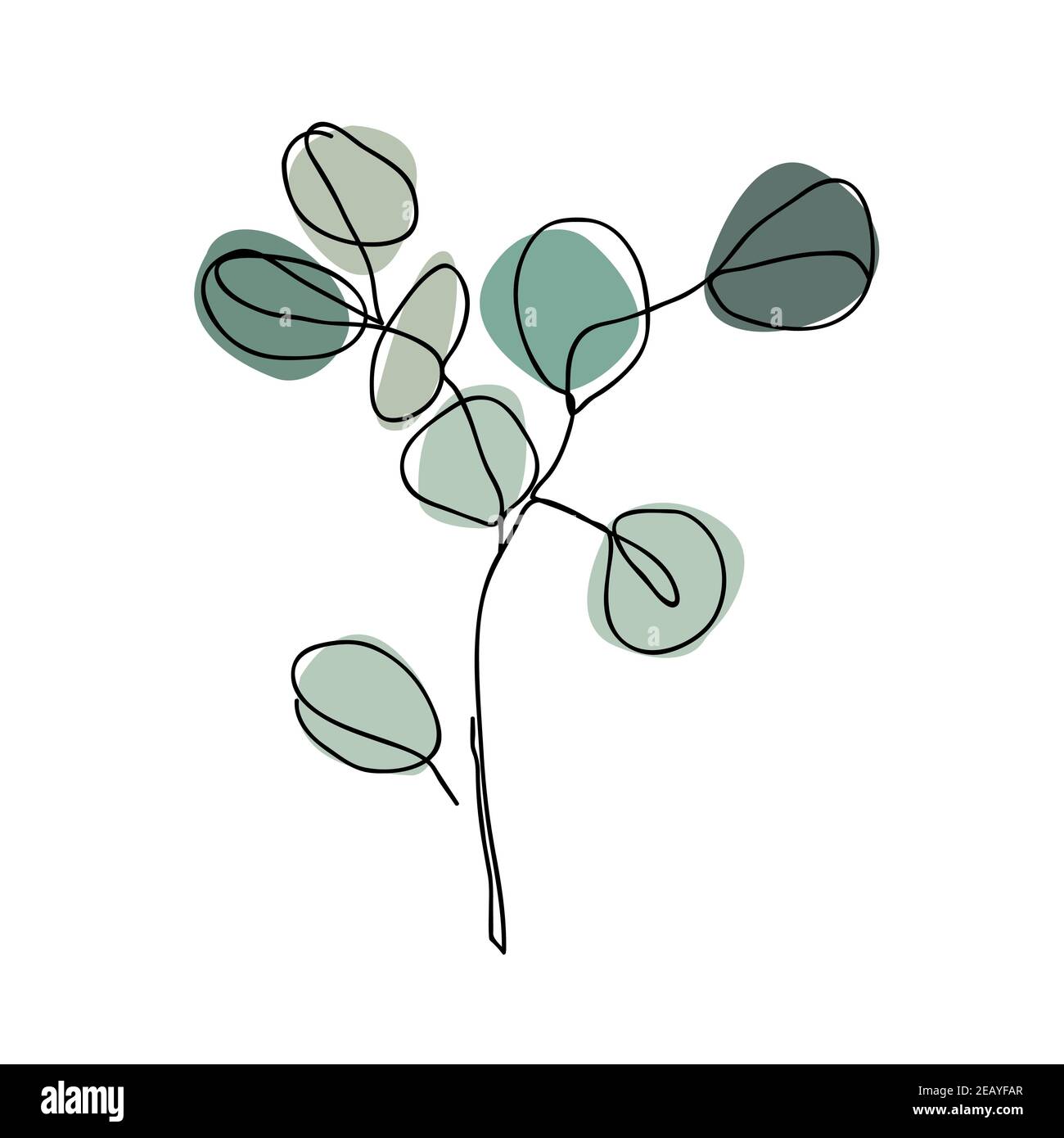 Eukalyptuszweig im modernen einzeiligen Kunststil. Durchgehende Linienzeichnung, ästhetische Kontur für Wohnkultur, Poster, Wandkunst, Tragetasche oder T-Shirt Stock Vektor