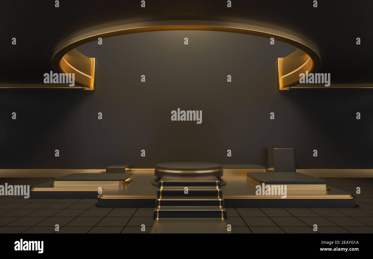 Leerer runder Raum mit Loch an der Decke, 3D Rendering. Digitale Zeichnung des Computers. Stockfoto