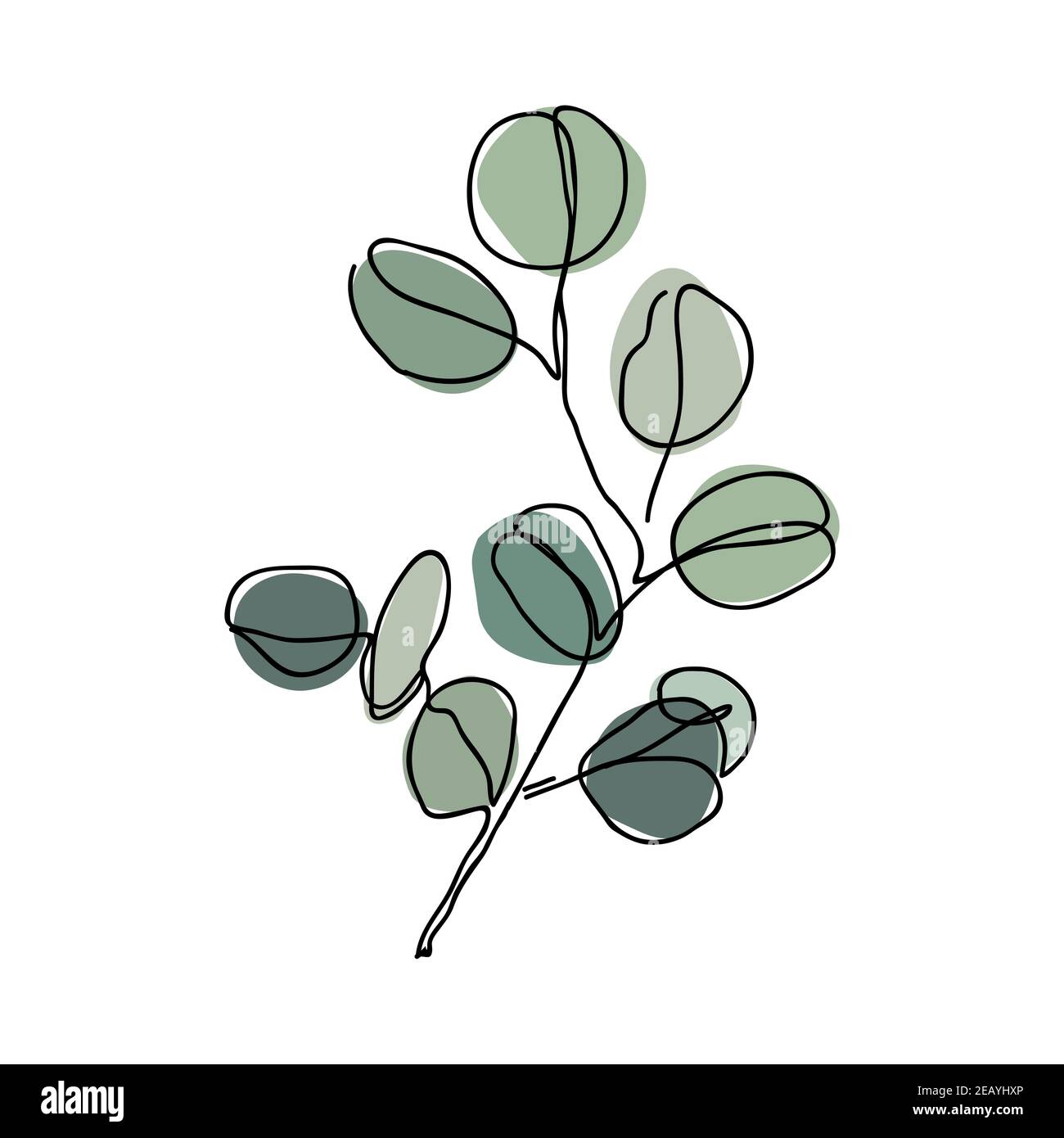 Eukalyptuszweig im modernen einzeiligen Kunststil. Durchgehende Linienzeichnung, ästhetische Kontur für Wohnkultur, Poster, Wandkunst, Tragetasche oder T-Shirt Stock Vektor