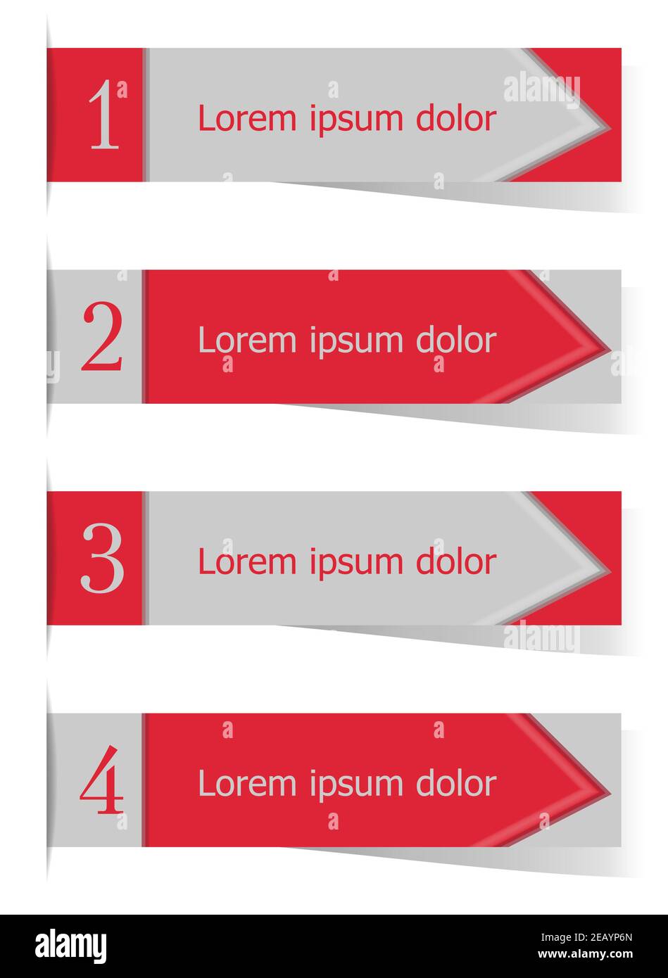 Rote, graue Infografik-Zeiger, geometrische Banner. Business Plan of Action Konzept. Strategie vier Schritte. Design für Anweisungen, Werbung. Vektor EPS10 Stock Vektor