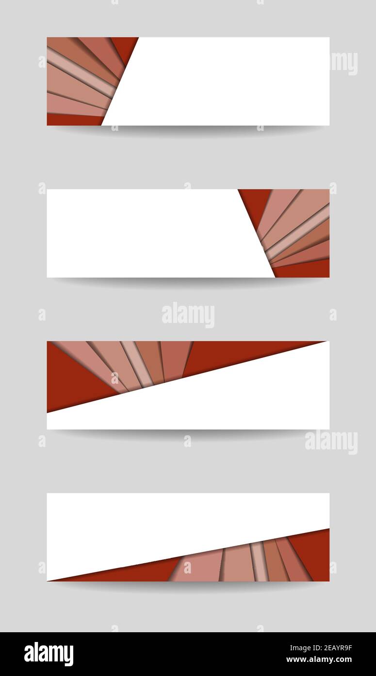 Satz mit vier Vorlagen für Banner, Kopf- und Fußzeilen. Rotes Muster, weißer Hintergrund. Modernes Vektor-Layout für Geschenkkarte, Werbung, Plakat. EPS10 Stock Vektor