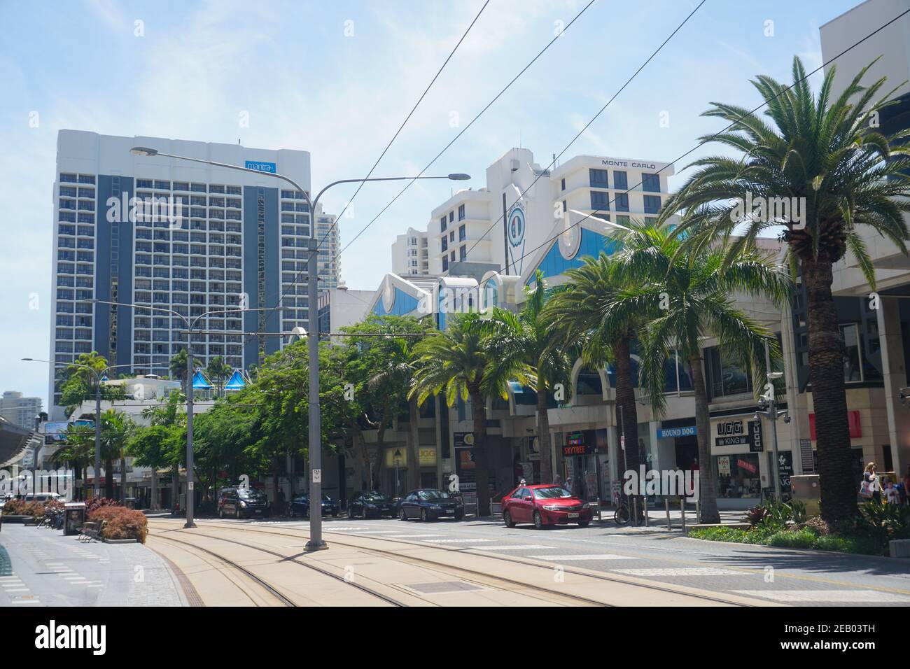 Tram Line Palm Trees Gold Coast Queensland Australien Stock Photo Stock Bilder Stock Bilder Stockfoto