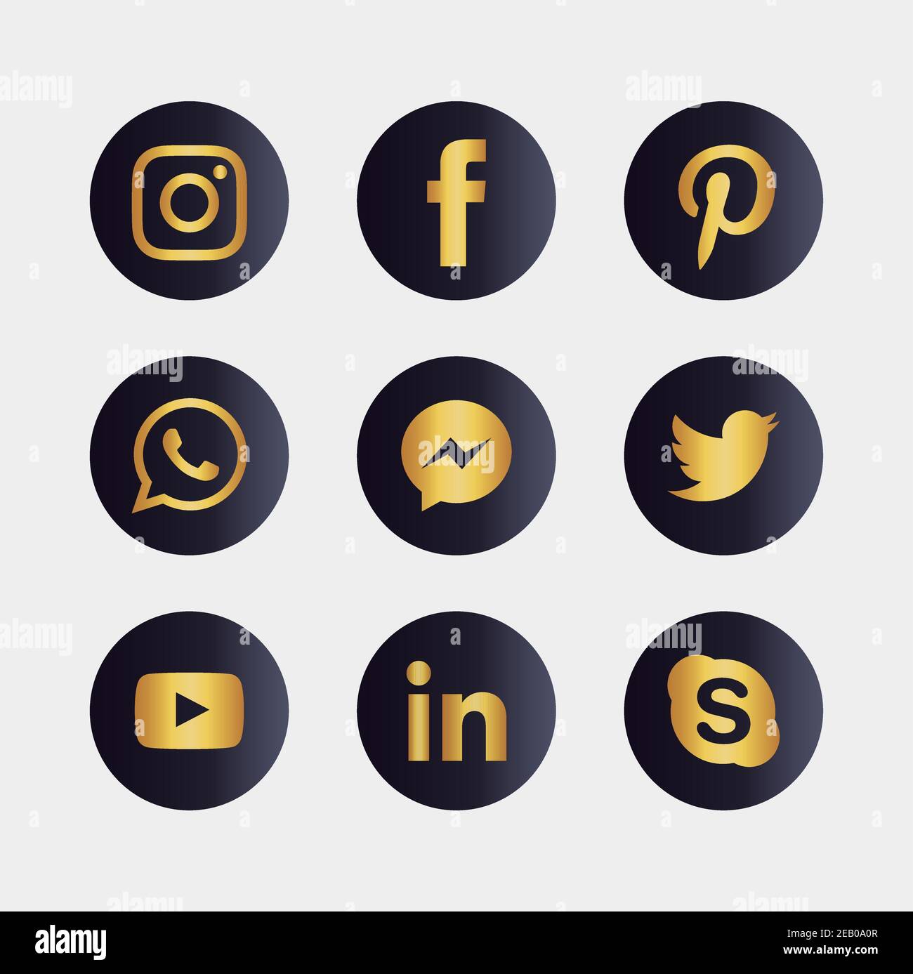 Satz von beliebten Social Media-Symbolen. Instagram, Facebook, Twitter, Youtube, WhatsApp, LinkedIn, Pinterest Skype und Messenger Icons. Stock Vektor
