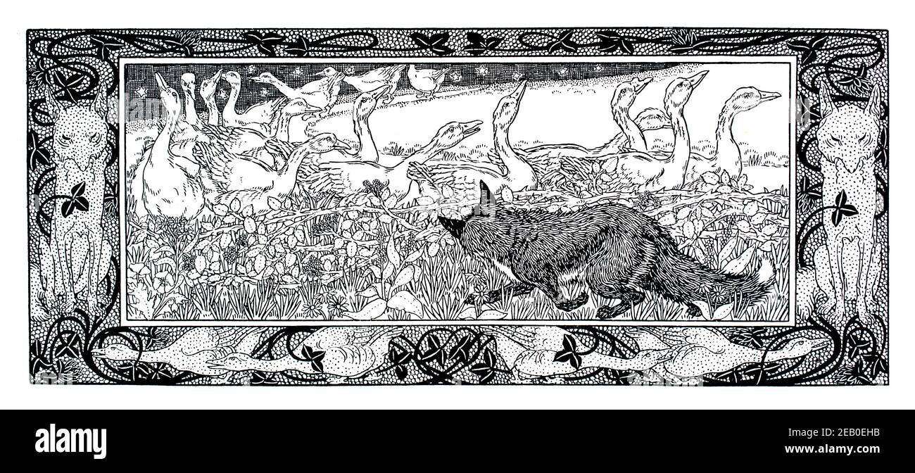 Fuchs unter den Gänsen, Illustration von Percy James Billinghurst 1898 das Studio an Illustrated Magazine of Fine and Applied Art Stockfoto