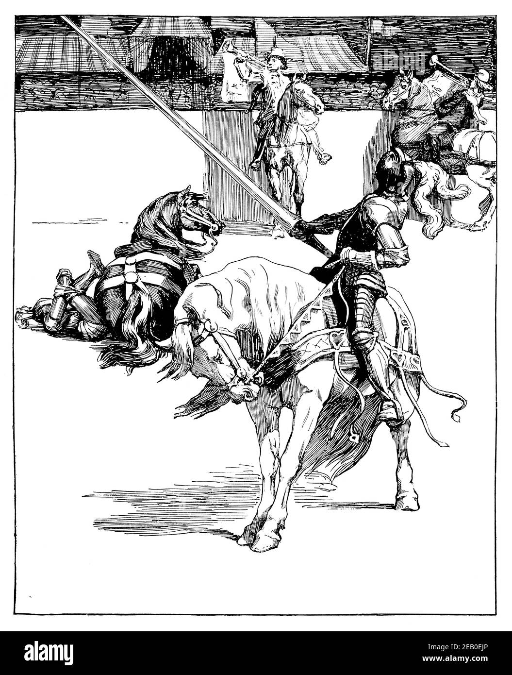 Ivanhoe Illustration, mittelalterliche Ritter jousting, Illustration von Edwin Noble 1898 das Studio ein Illustriertes Magazin der Schönen und angewandten Kunst Stockfoto