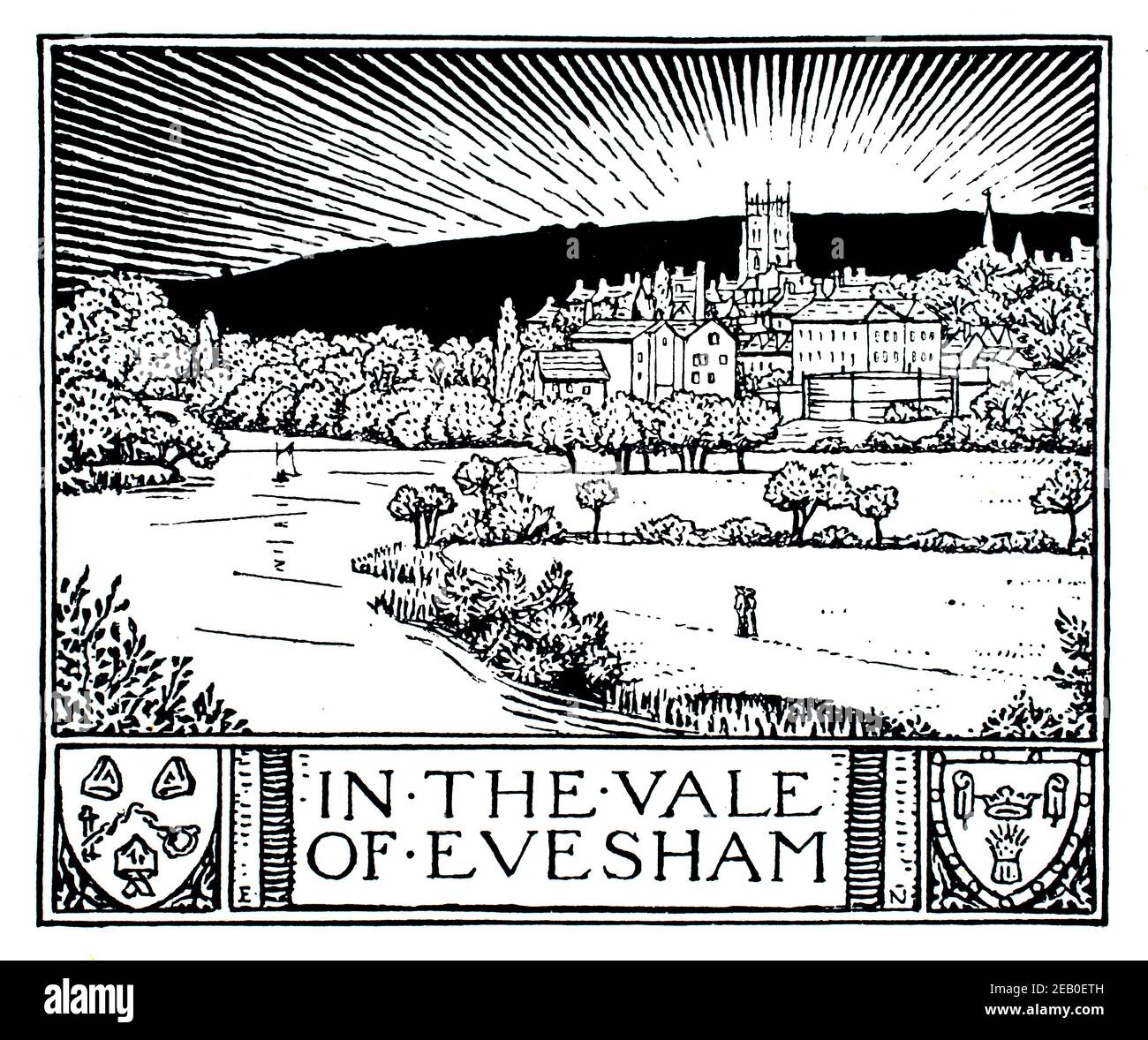 Im Vale of Evesham, Strichzeichnung Titeltafel von Edmund Hort (E H) Neu in 1898 das Studio ein Illustriertes Magazin der Schönen und angewandten Kunst Stockfoto