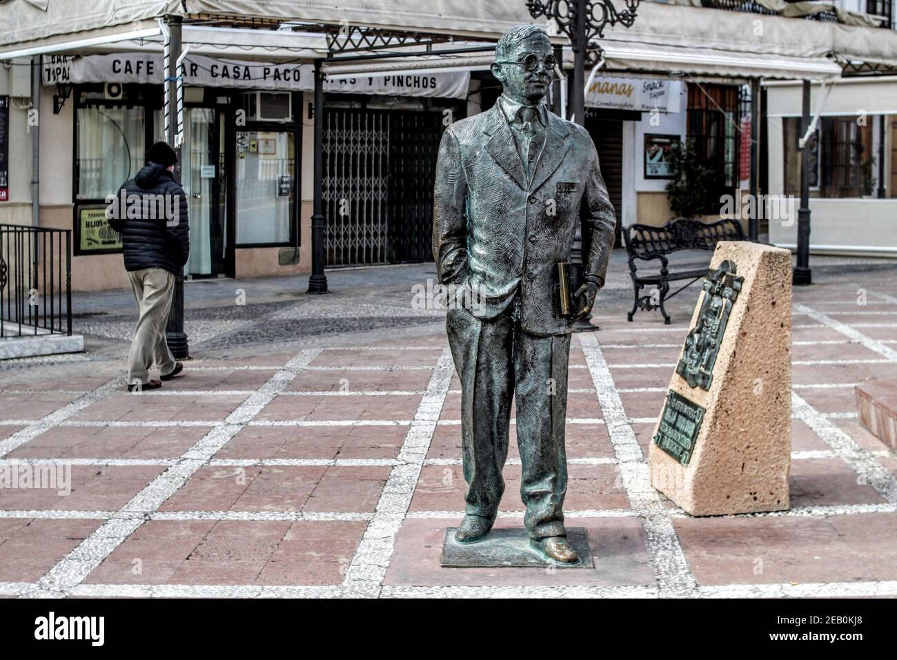 Blas Infante, die Statue von Blas Infante bekannt als der Vater von Andalusien auf der Plaza del Socorro Ronda Spanien.. Stockfoto