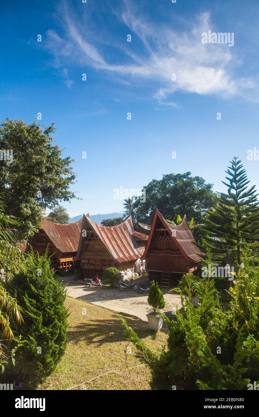 Indonesien, Sumatra, Samosir Insel, Toba See, Ambarita, Siallagan Dorf, traditionelle Batak Häuser Stockfoto