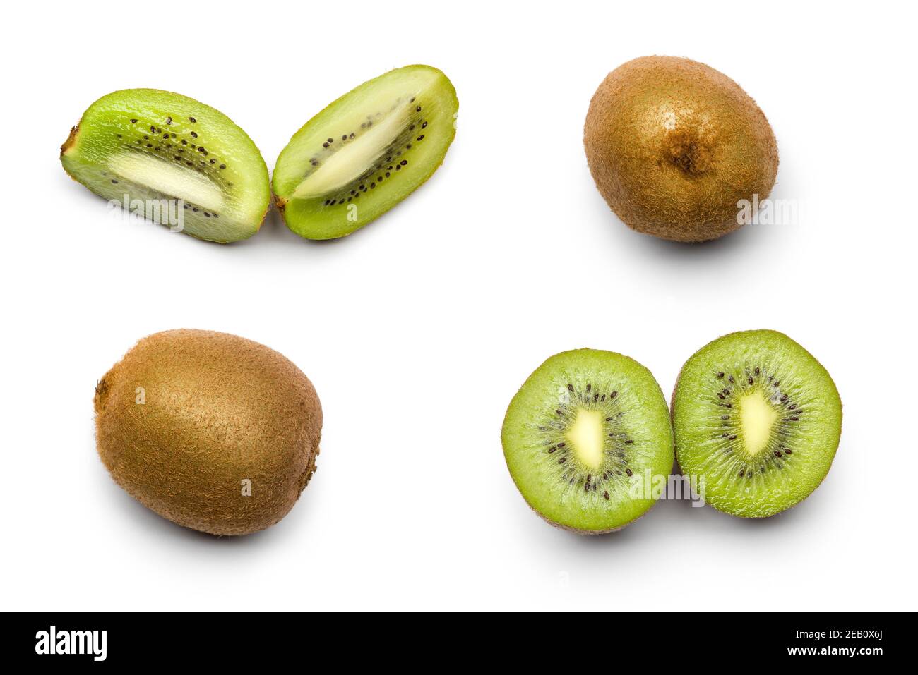 Draufsicht Kiwi Früchte mit Scheiben auf weißem Hintergrund Stockfoto
