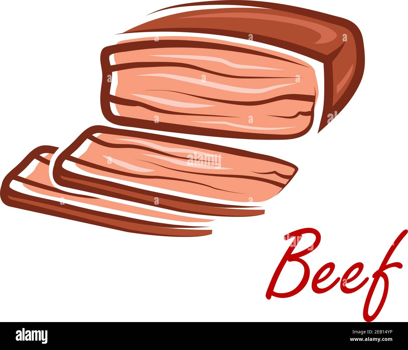 Roastbeef mit Scheiben und Text Rindfleisch in Cartoon Retro Stil geeignet für Steak House Menü oder Rezept Buch Design Stock Vektor