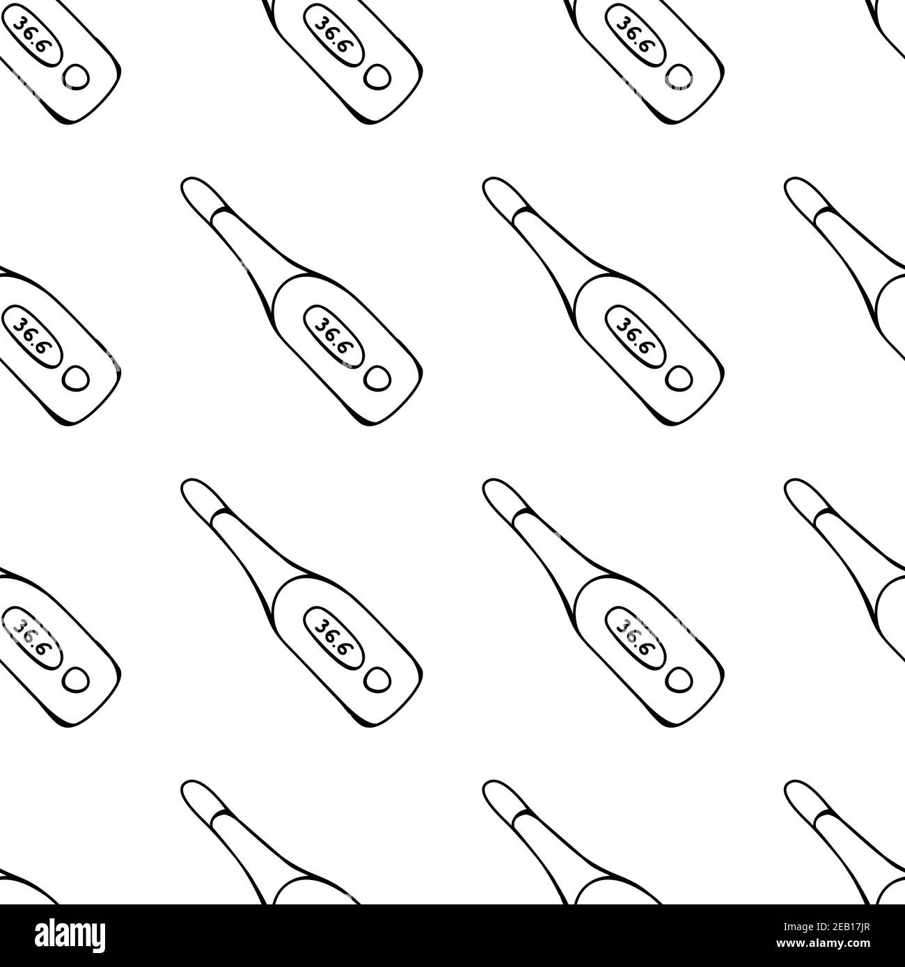 Nahtloses Muster aus handgezeichneter Darstellung des Thermometers. Isoliert auf weißem Hintergrund. Stock Vektor