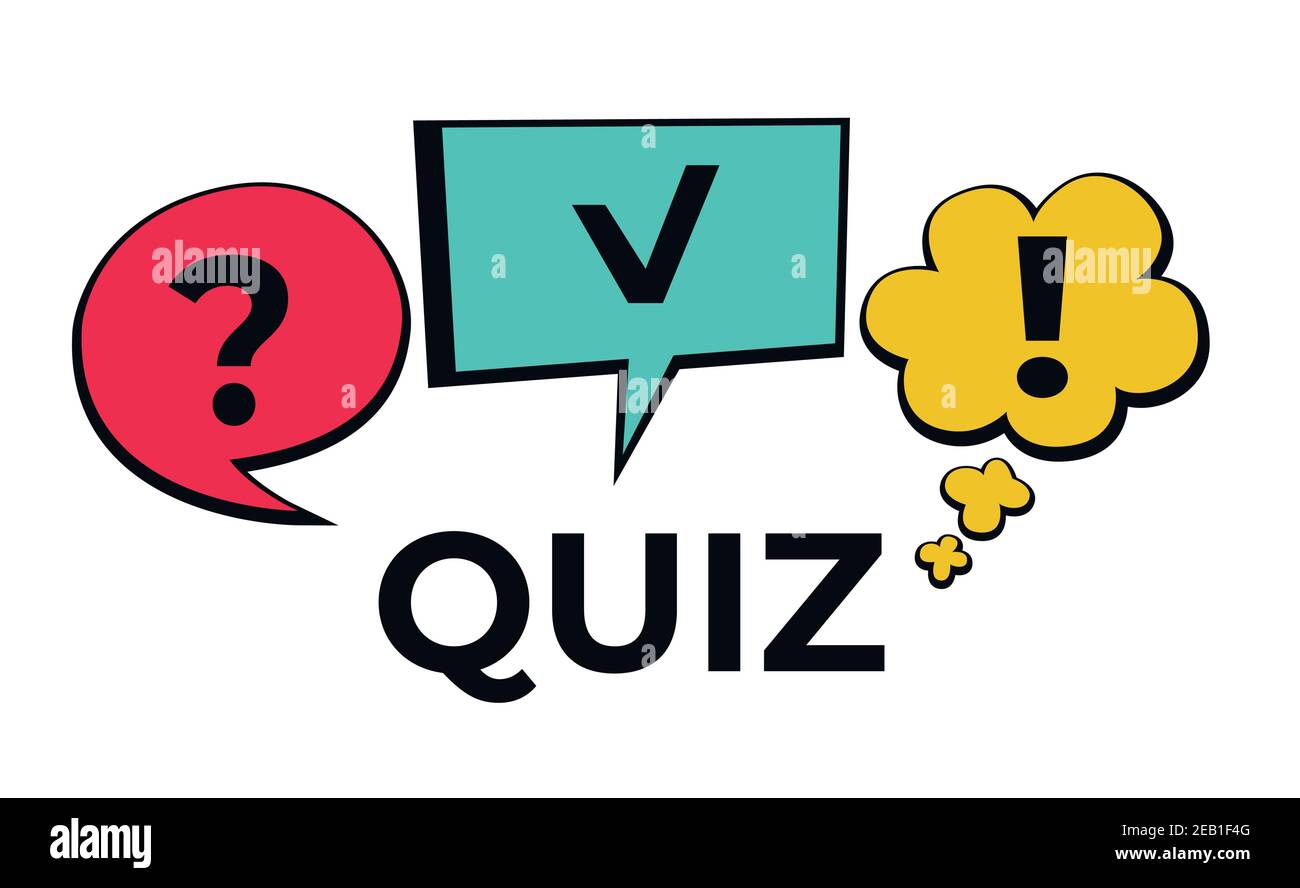 Quiz-Logo im Comic-Stil. Quiz Brainy Spiel. Vektor Stock Vektor