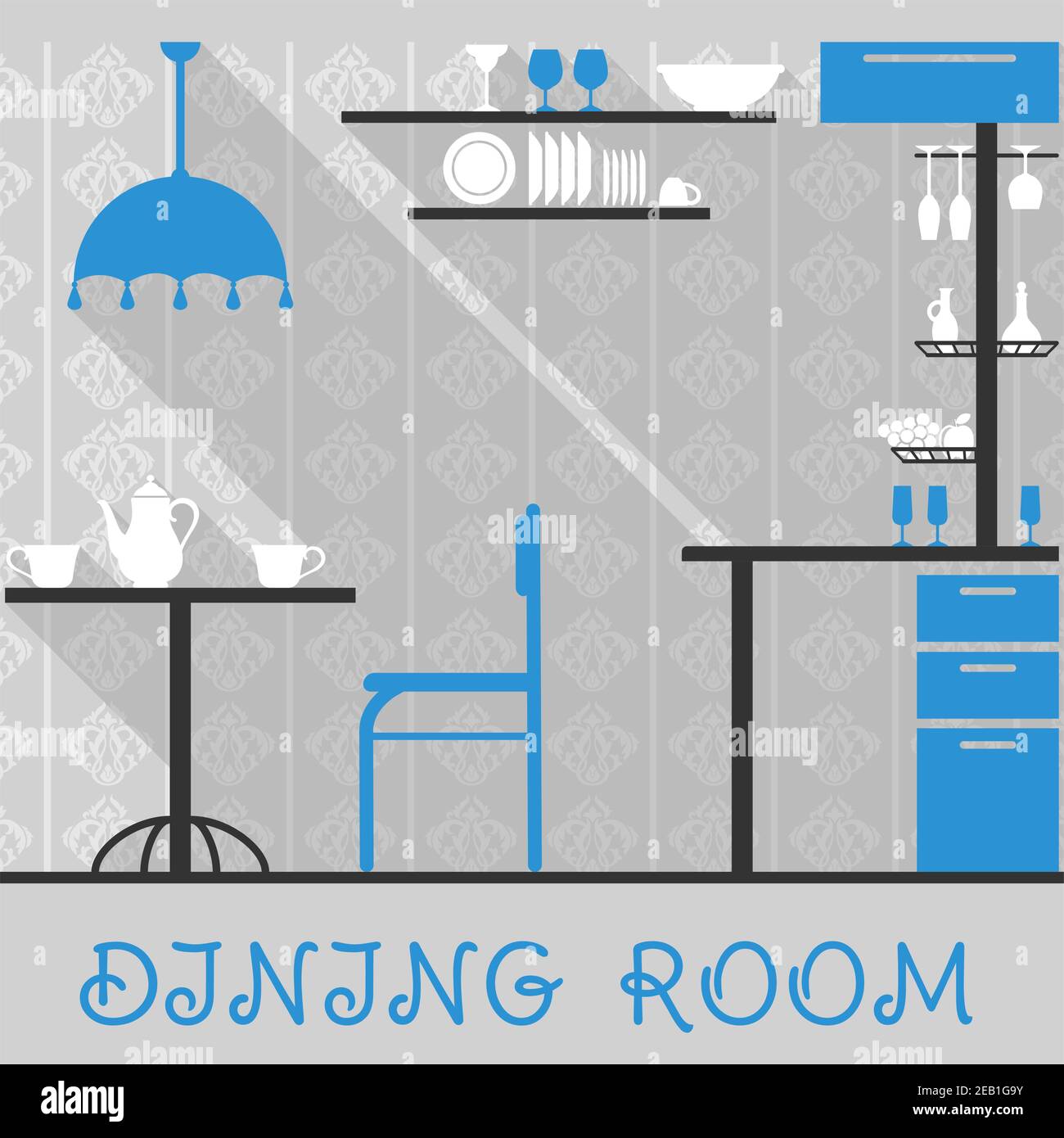 Flaches Kitchen-Interieur mit langen Schatten für Wohnung und Haus Design Stock Vektor