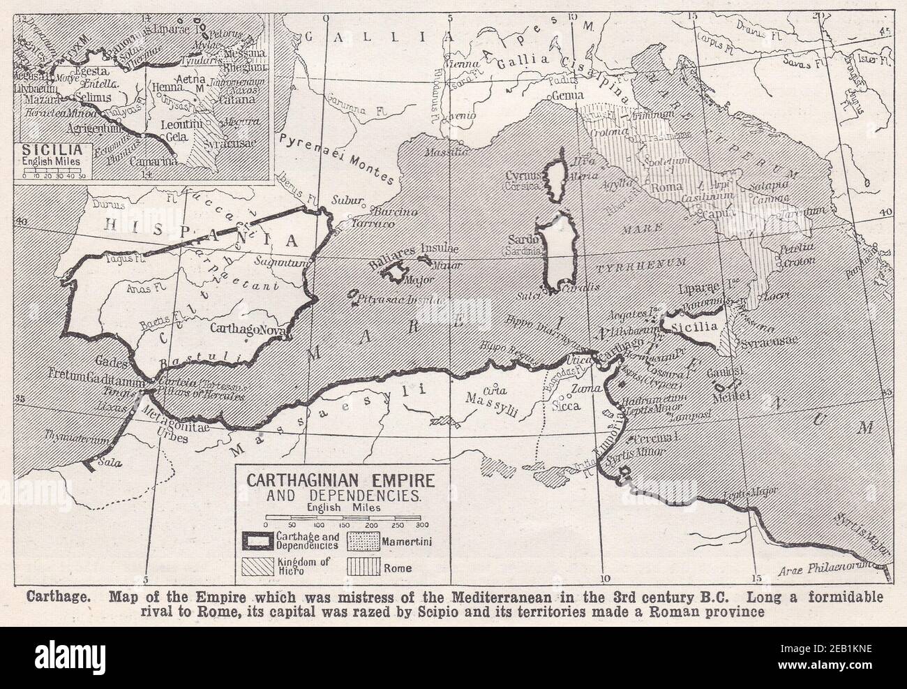 Vintage-Karte von Karthago Empire und Abhängigkeiten 1940s. Stockfoto