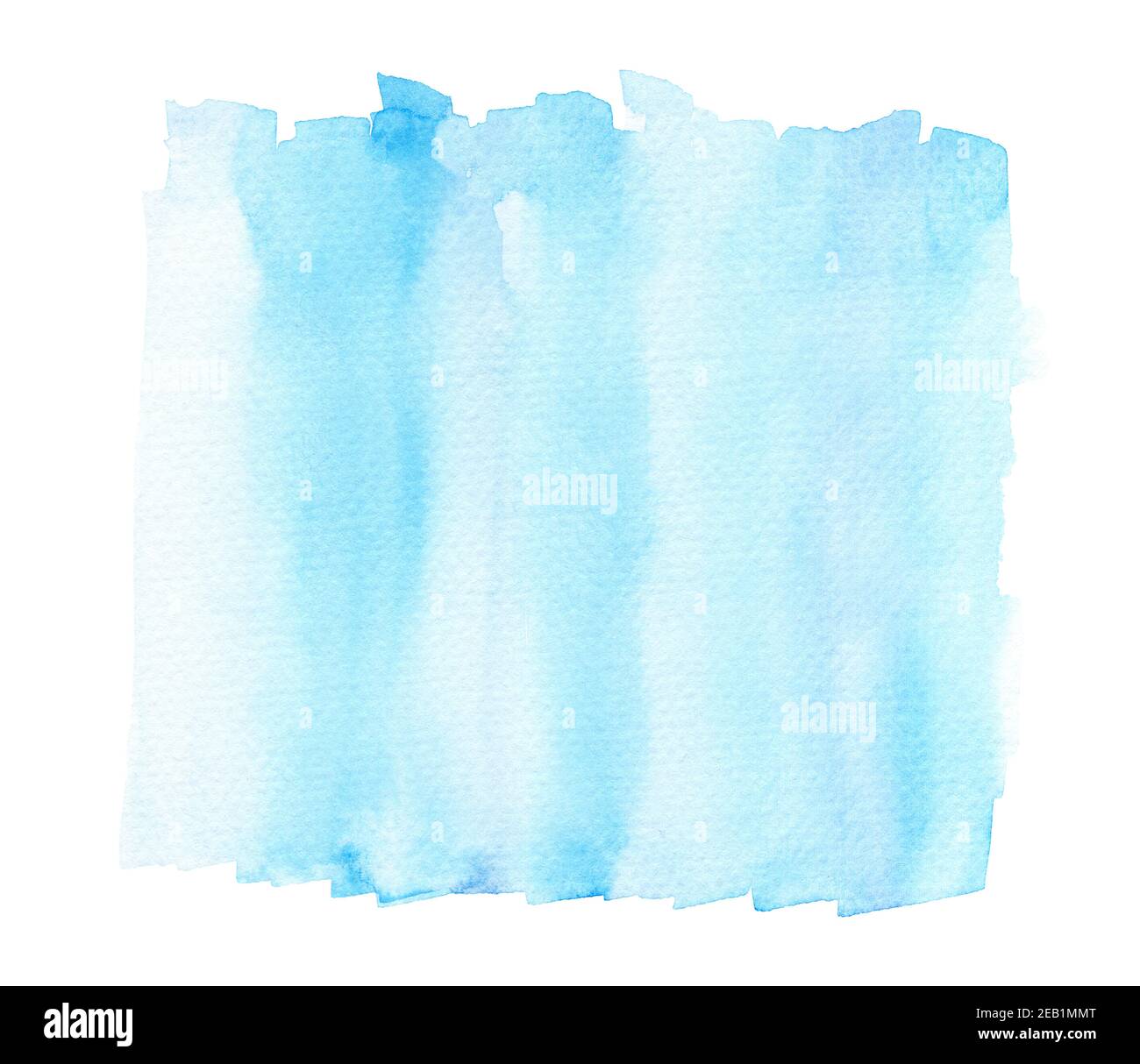 Helle hellblaue Aquarelllinien in Waschtechnik. Mehrfarbige Aquarelle isoliert auf weißem Hintergrund gestreift Stockfoto