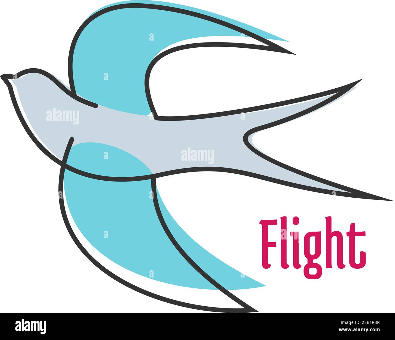 Abstrakte fliegende Schwalbe im Umriss-Skizzenstil mit blauer Feder Und  gegabelt Schwanz isoliert auf weißem Hintergrund mit Beschriftung Flug  Geeignet für Logo oder Stock-Vektorgrafik - Alamy