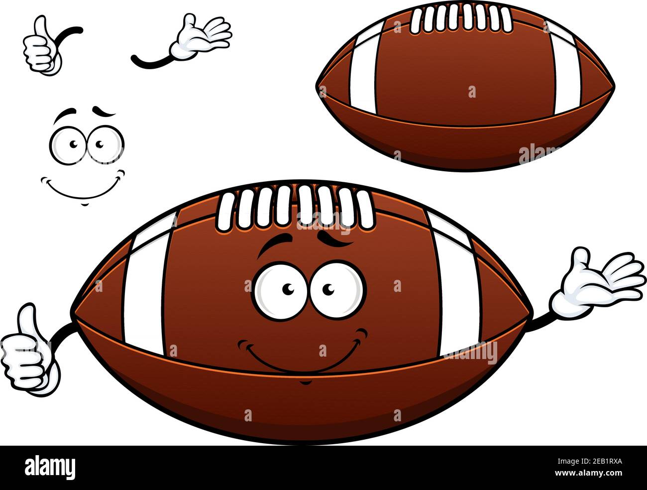American Football oder Rugby Ball Zeichentrickfigur Darstellung braunes Leder Klassische ovale Form niedlichen Ball mit weißen Streifen und Spitze Stock Vektor
