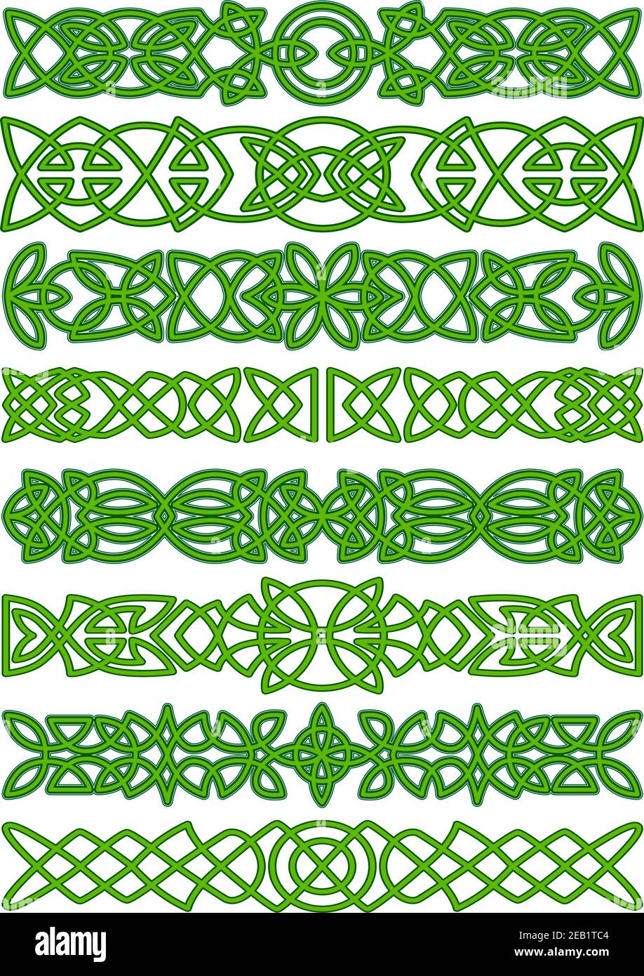 Keltische Bordüren mit floralen traditionellen grünen Tracery Ornament für Tattoo Oder ethnische Einrichtung Stock Vektor