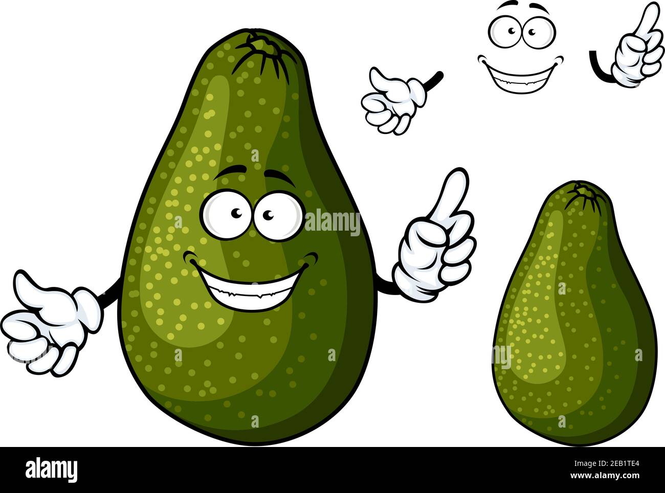 Frische reife dunkelgrüne Avocado Frucht Cartoon-Figur mit toothy Lächeln  und googly Augen geeignet für Salat, Sandwich oder Guacamole Rezept Design  Stock-Vektorgrafik - Alamy