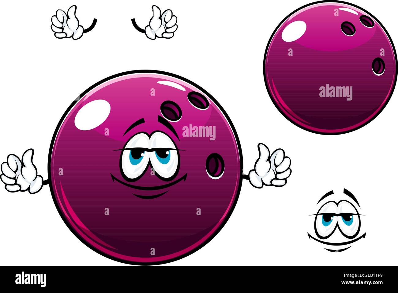 Cartoon glänzend violett Bowling Ball mit Finger Löcher auf einem Seite geeignet für Sport oder Freizeit Design Design Stock Vektor