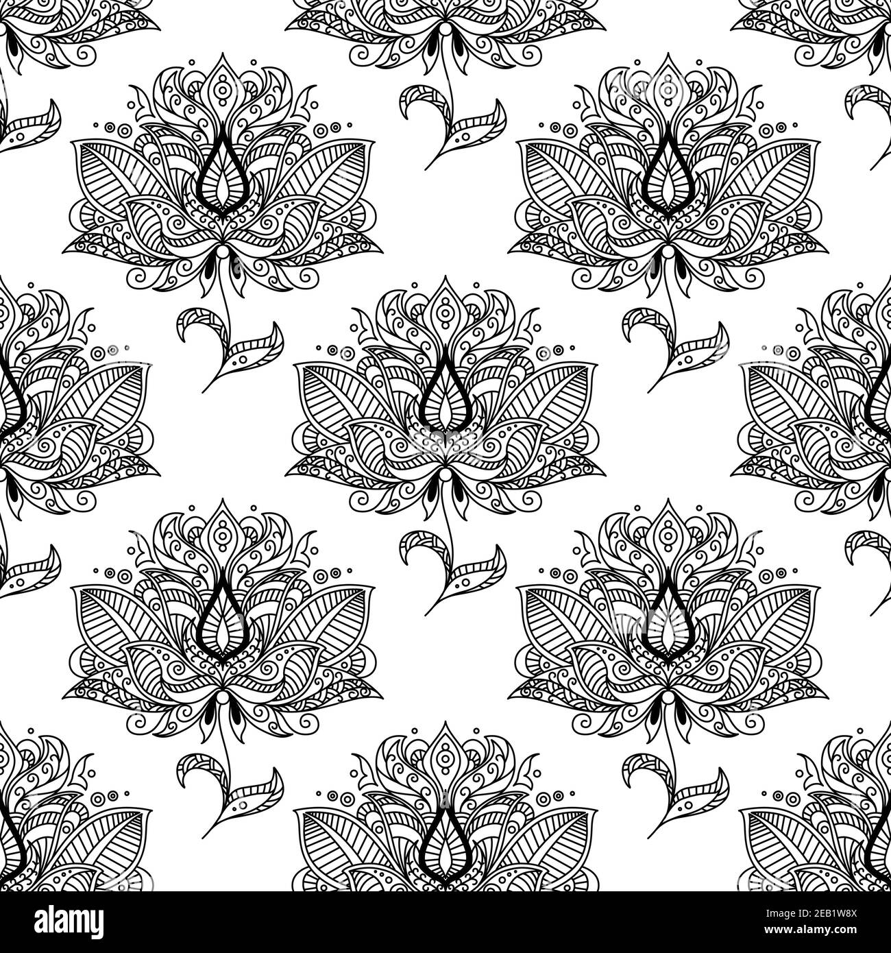 Schwarz und weiß indian stilisierten floralen nahtlose Muster Hintergrund mit ethnischen Paisley Ornamente, Tropfen und Wirbel geeignet für Textil oder lac dekoriert Stock Vektor