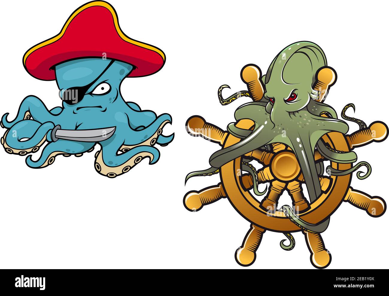 Zwei lustige Cartoon Oktopus mit der ersten als ein gekleidet Böser