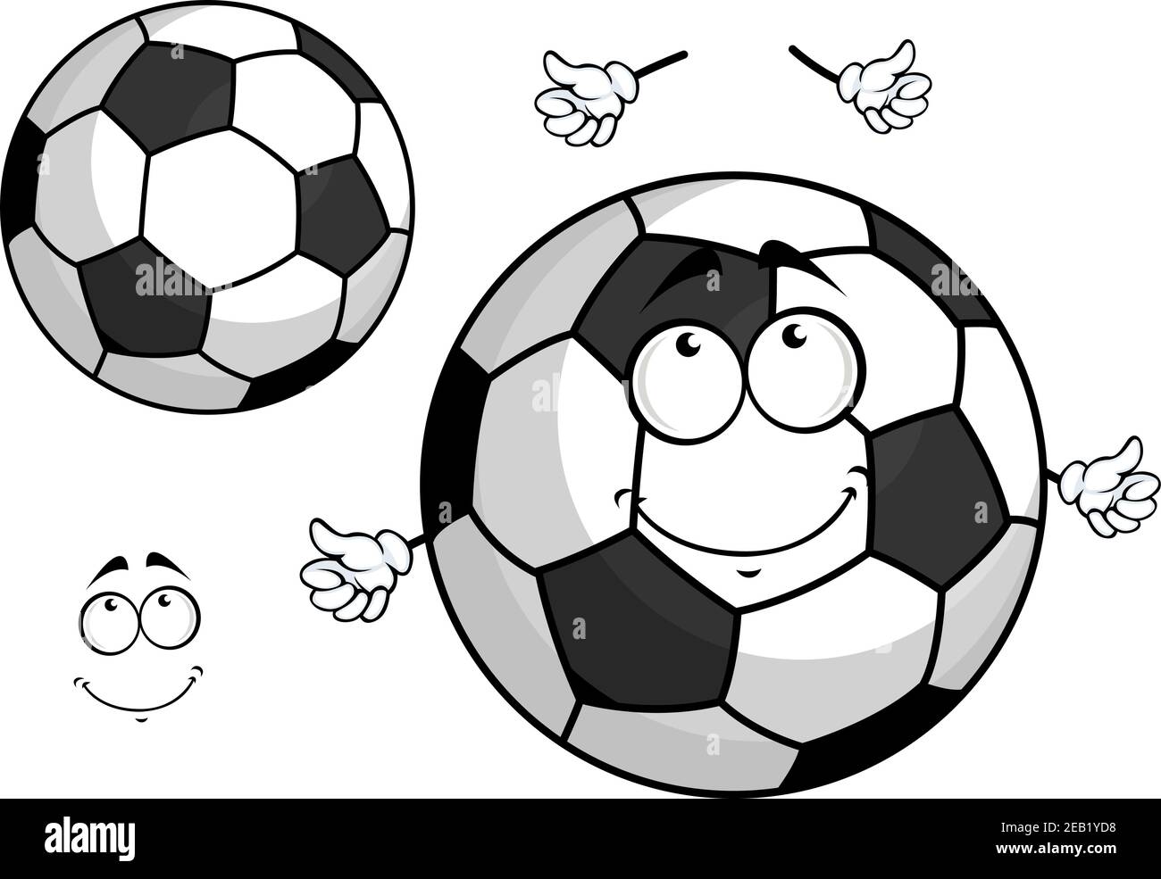 Cartoon Fußball oder Fußball Charakter mit klassischen schwarz und Weiße genähte Paneele und eine zweite Variante mit getrennten Elementen Für Sportmannschaften Stock Vektor