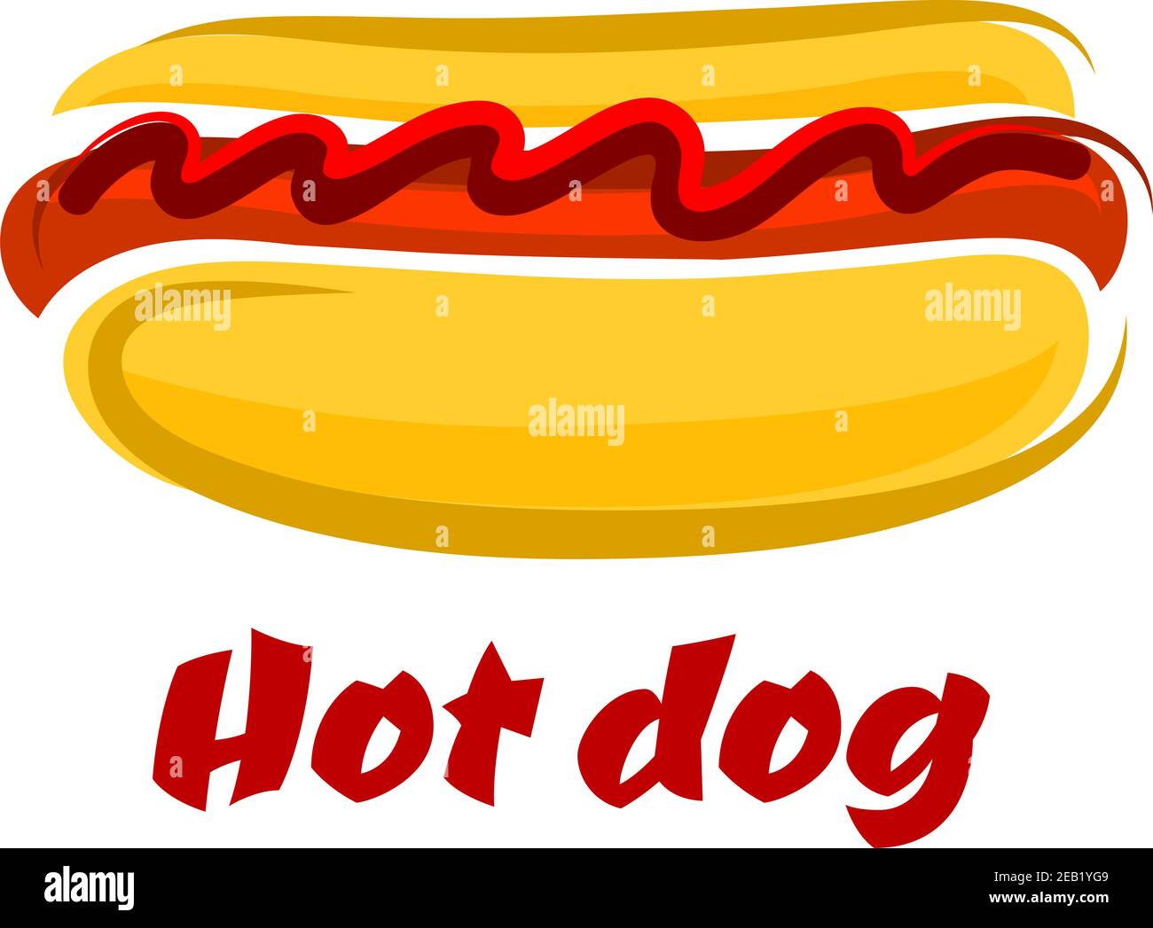 Köstliche Cartoon Hot Dog auf einer Rolle mit einem frankfurter Wurst und Ketchup und Text Hot Dog unten Stock Vektor