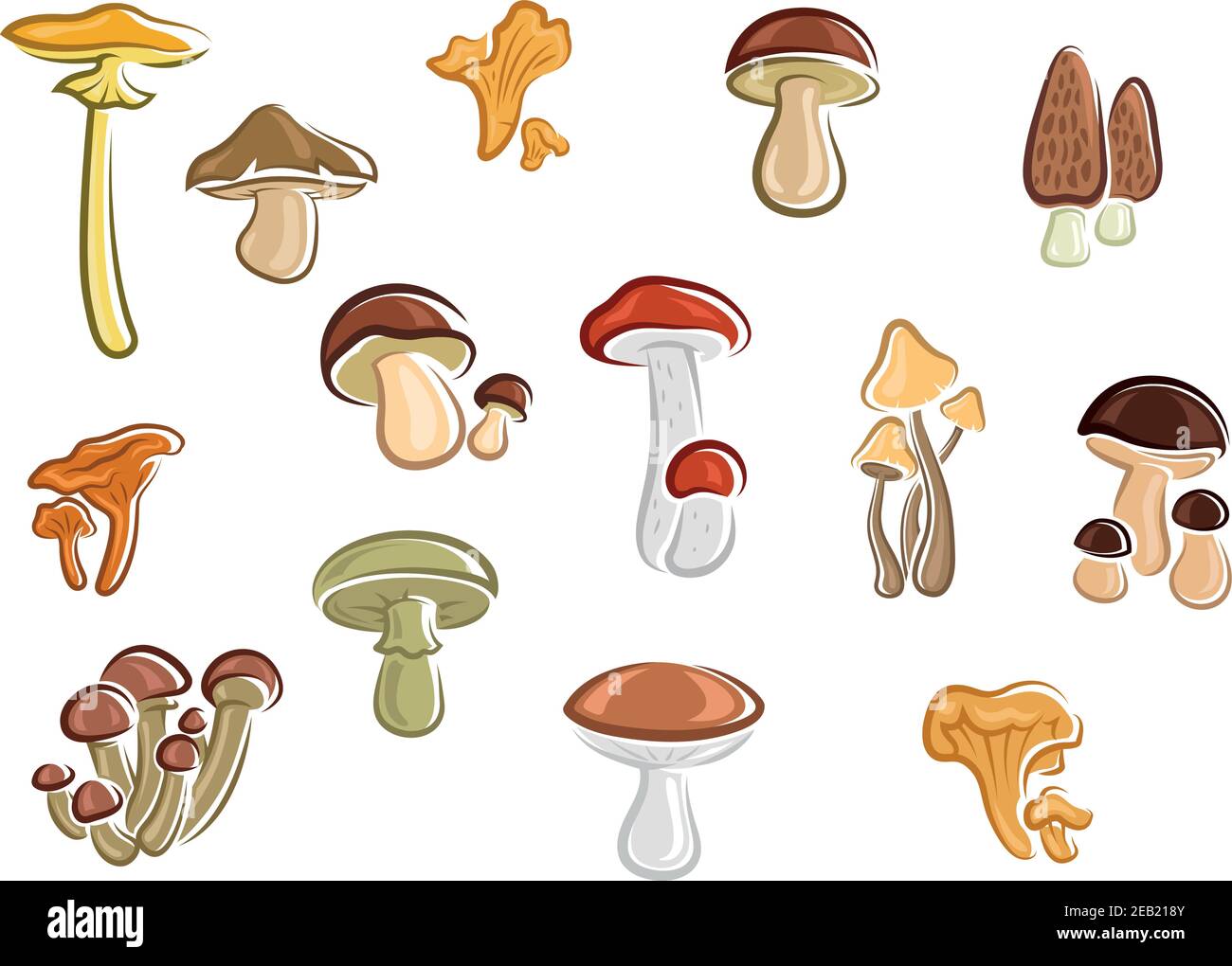 Sammlung von verschiedenen farbigen Cartoon-Pilze, Toadstools und Pilz Stock Vektor